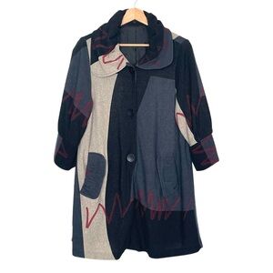 Damee Color-block Swing Jacket Artsy Patchwork Abstract 3/4 Sleeves Size Large